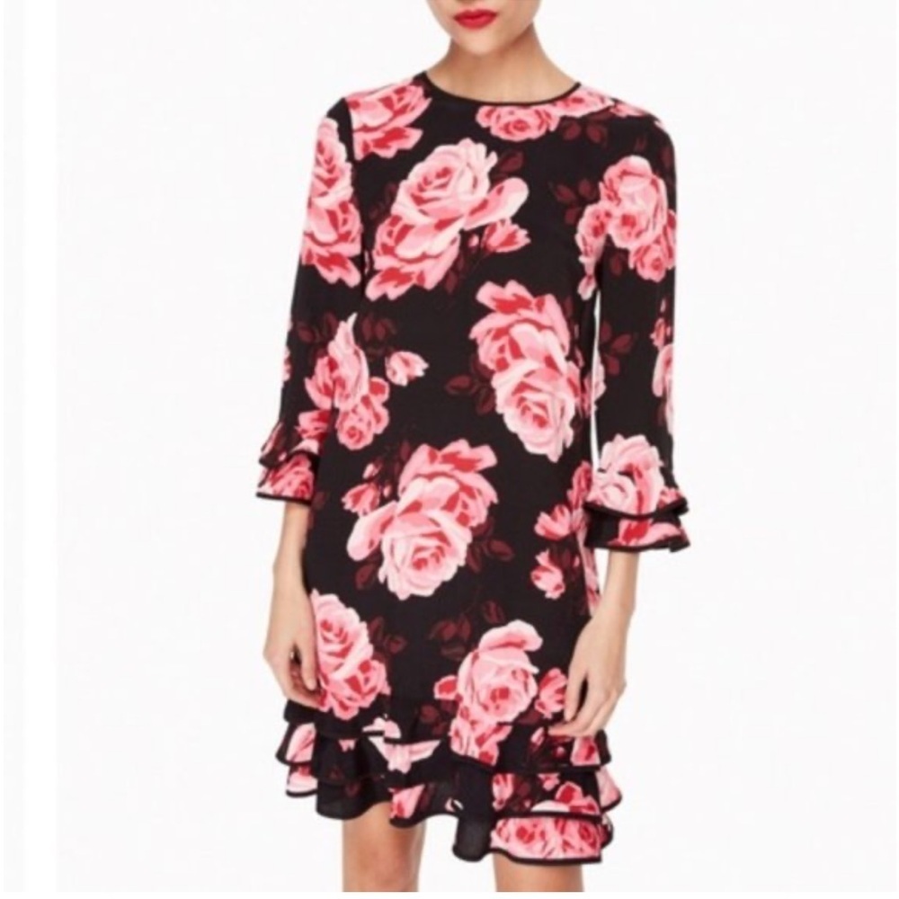 KATE SPADE NY ROSA RUFFLE SHIFT Romantic DRESS XS - Picture 2 of 8